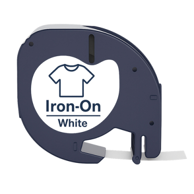 Dymo 18769 kompatible Etikettenband, Schwarz auf weiß zum Aufbügeln, 12mm x 4m