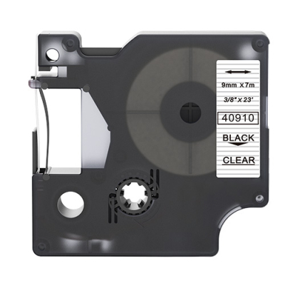 Dymo 40910 kompatible Etikettenband, Schwarz auf transparent, 9mm x 7m