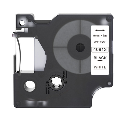 Dymo 40913 kompatible Etikettenband, Schwarz auf weiß, 9mm x 7m