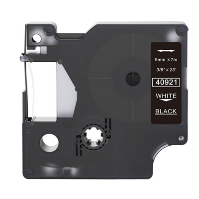Dymo 40921 kompatible Etikettenband, Weiß auf schwarz, 9mm x 7m