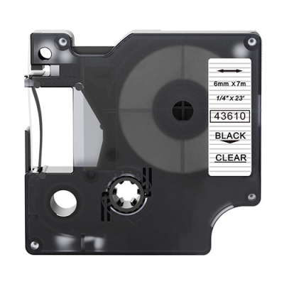 Dymo 43610 kompatible Etikettenband, Schwarz auf transparent, 6mm x 7m