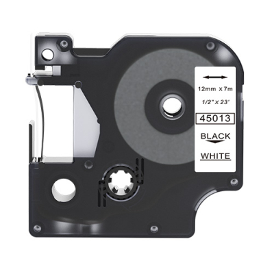 Dymo 45013 kompatible Etikettenband, Schwarz auf weiß, 12mm x 7m