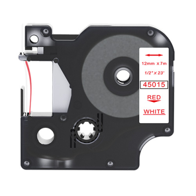Dymo 45015 kompatible Etikettenband, Rot auf weiß, 12mm x 7m