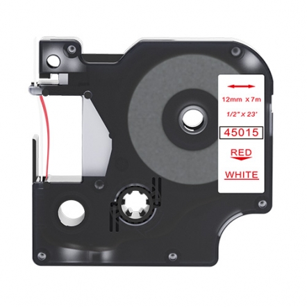 Dymo 45015 kompatible Etikettenband, Rot auf weiß, 12mm x 7m