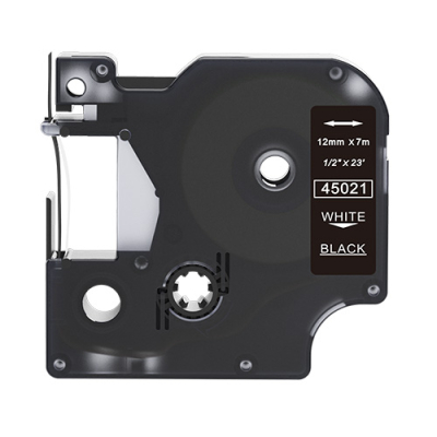 Dymo 45021 kompatible Etikettenband, Weiß auf schwarz, 12mm x 7m