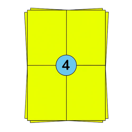 A4 Stickerbögen 104 x 148 mm, fluoreszierend Gelb, 400 Etiketten